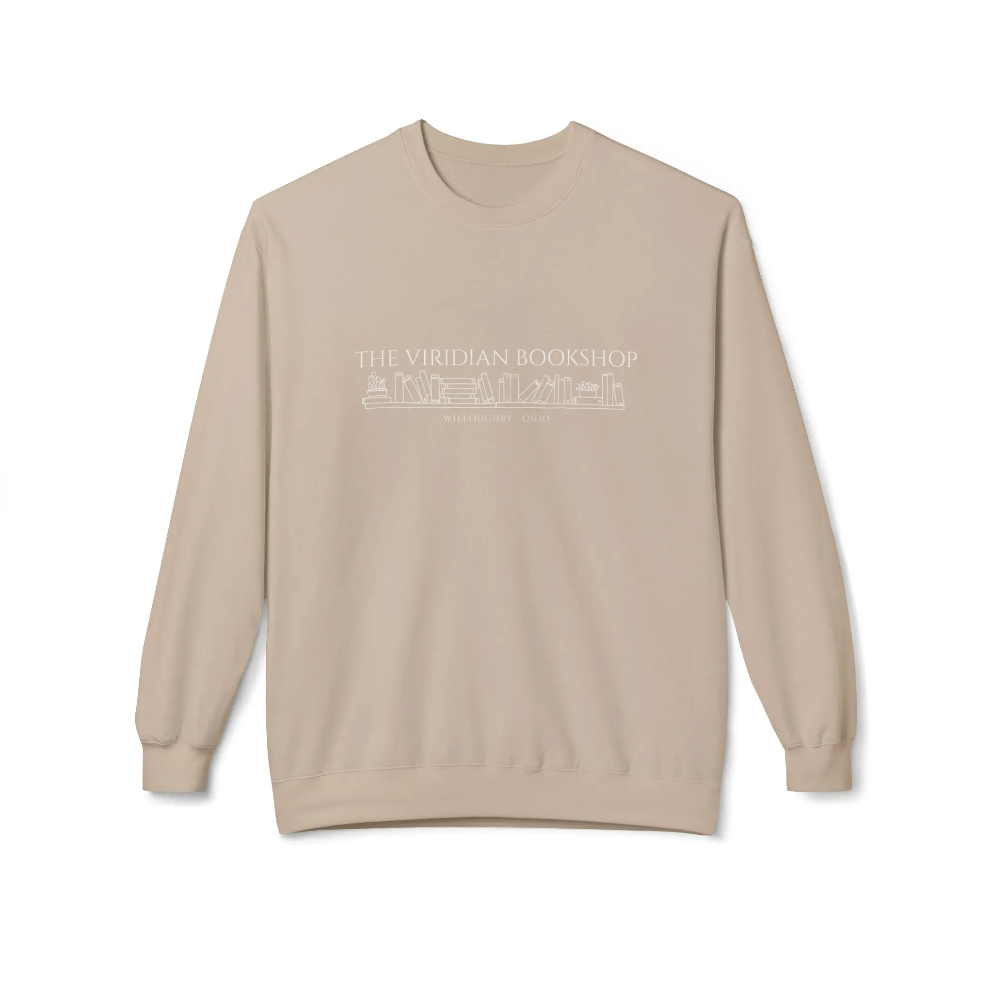 Beige Viridian Bookshop logo crewneck sweatshirt