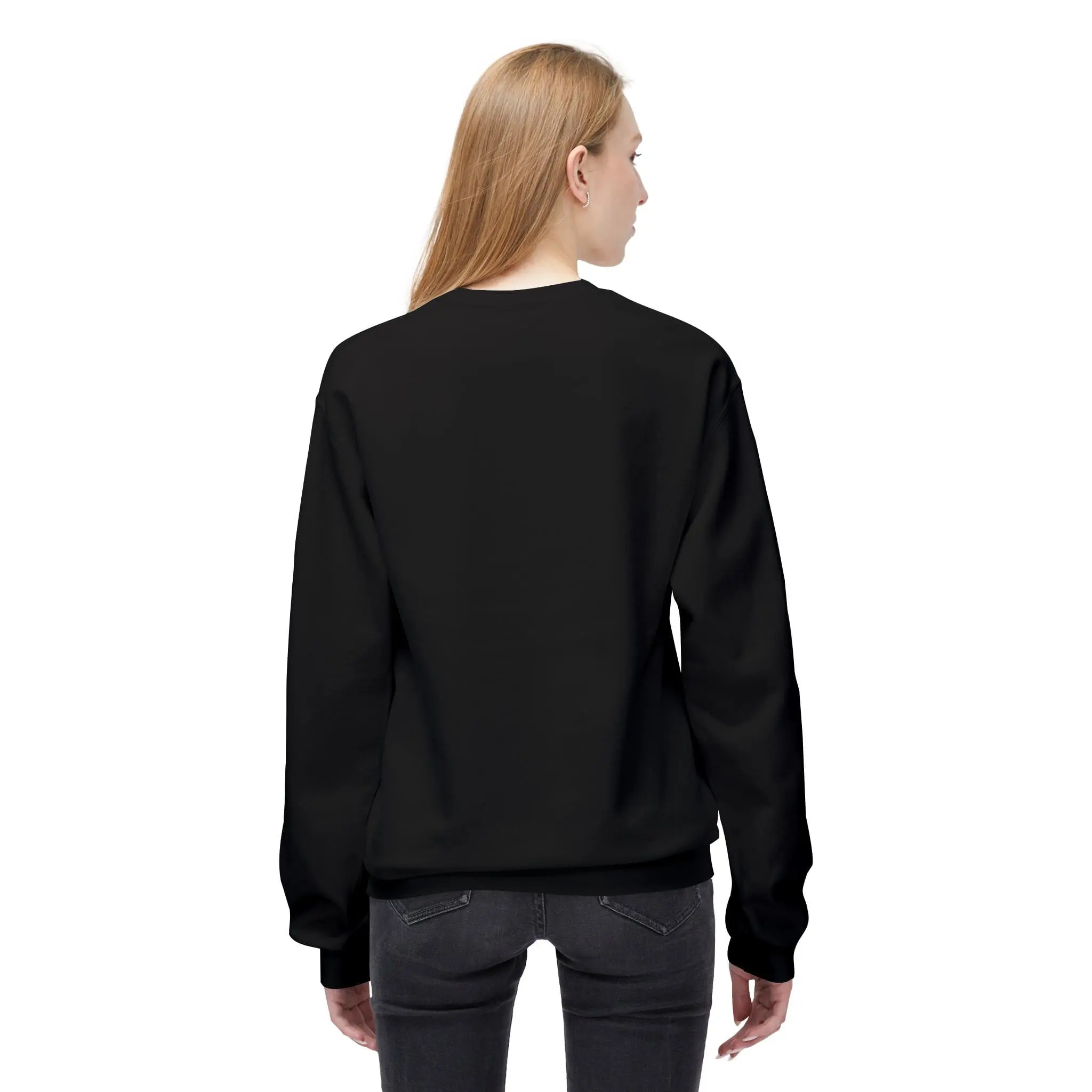 Rear view of person wearing black sweatshirt